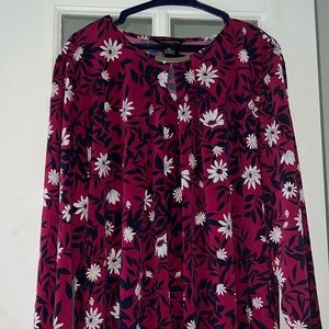 Liz Claiborne Career Floral Dress Blouse Small V-neck design pleated Sz XXL